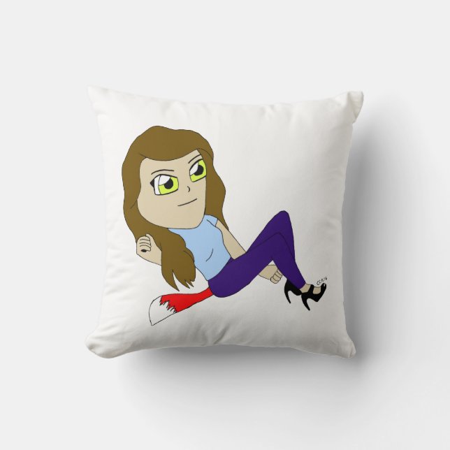 chibi foxy girl  button throw pillow (Front)