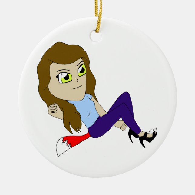 chibi foxy girl    ceramic ornament (Front)