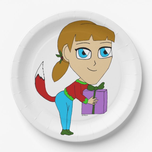 chibi foxy girl   paper plate (Front)