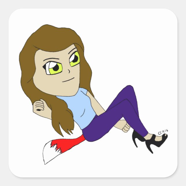 chibi foxy girl square sticker (Front)