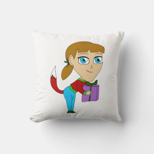 chibi foxy girl  throw pillow (Front)