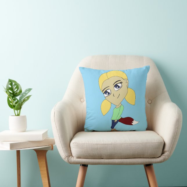 chibi foxy girl  throw pillow (Chair)