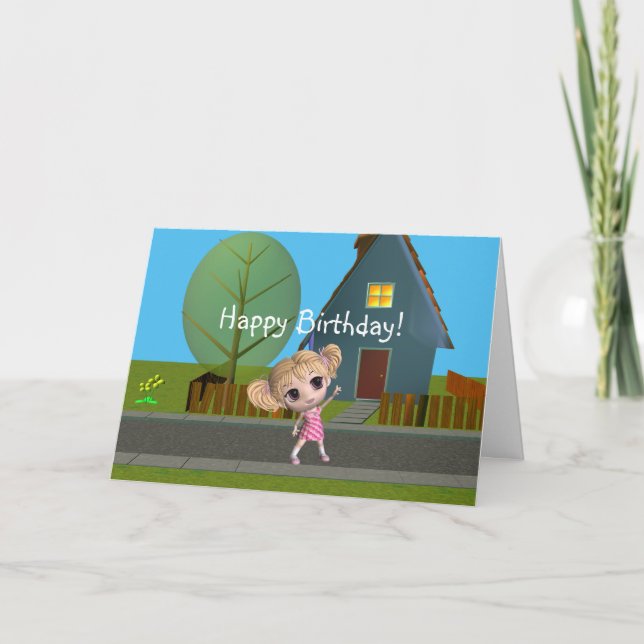 Chibi Girl Happy Birthday Card (Front)