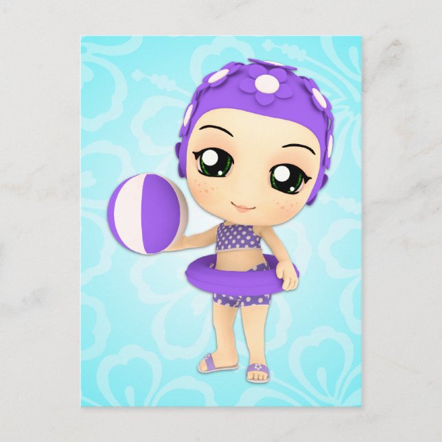 Chibi Girl Pool Party Postcard (Front)