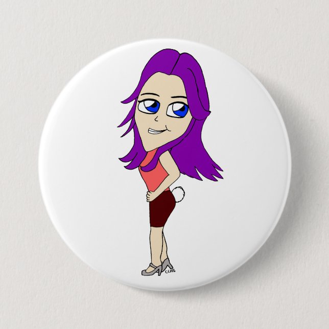 chibi girl with a bunny tail 3 inch round button (Front)