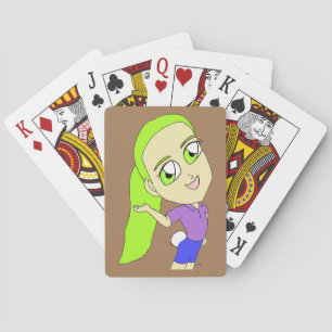 chibi girl with a bunny tail playing cards