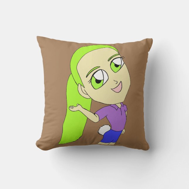 chibi girl with a bunny tail  throw pillow (Front)