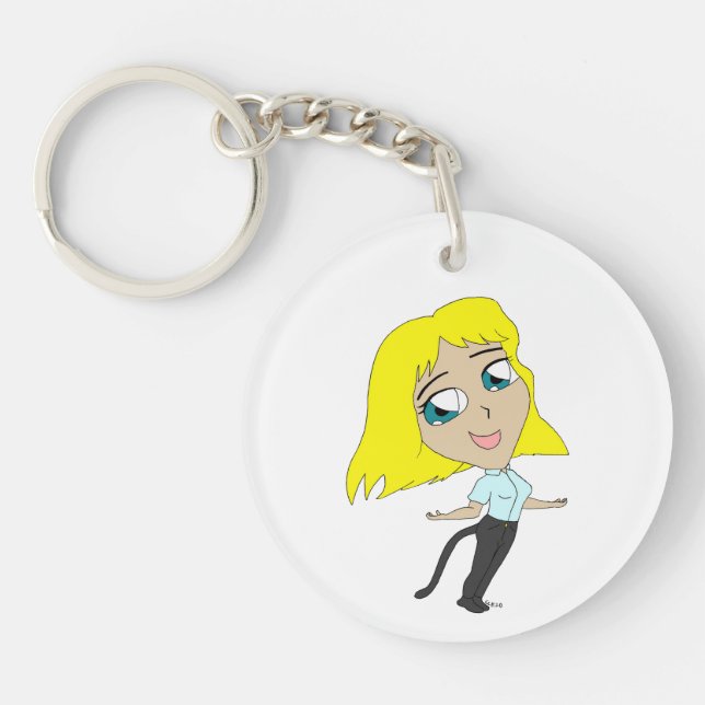 chibi girl with a tail   keychain (Front)