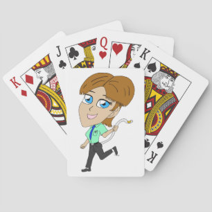 chibi girl with a tail playing cards