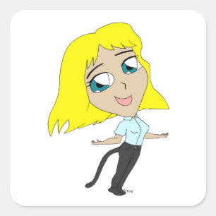 chibi girl with a tail square sticker