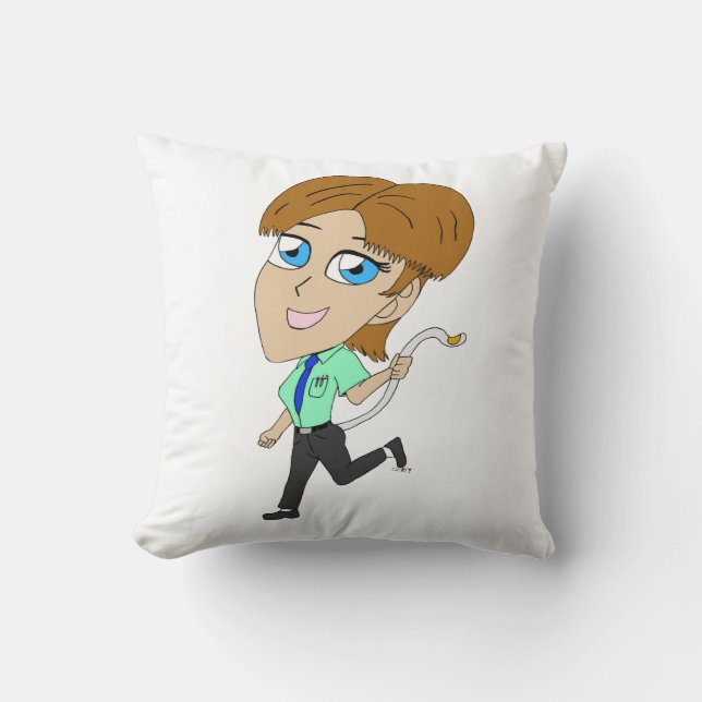 chibi girl with a tail throw pillow (Front)