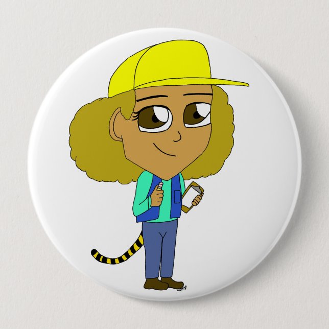 chibi girl with a tiger tail 4 inch round button (Front)