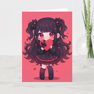 Chibi Goth Anime Girl with Heart Holiday Card