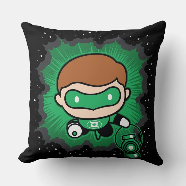 Chibi Green Lantern Flying Through Space Throw Pillow (Front)