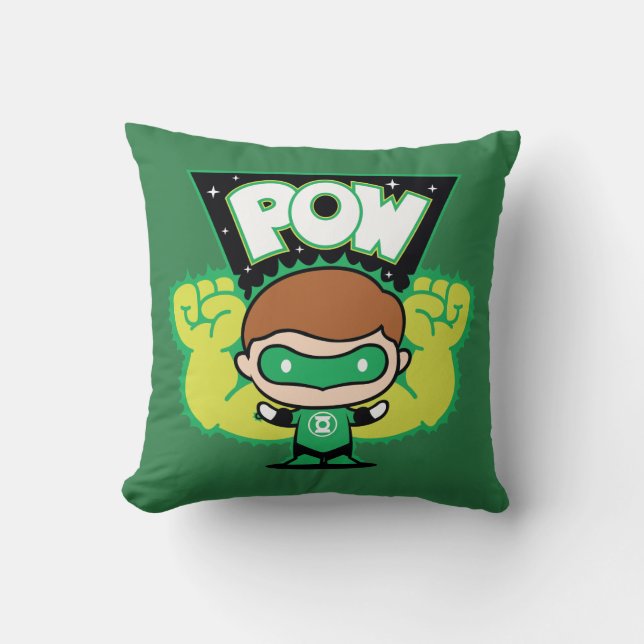 Chibi Green Lantern Forming Giant Fists Throw Pillow (Front)