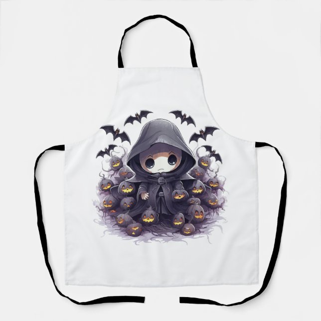 Chibi Grim Reaper Halloween - Adorable Dark Fantas Apron (Front)