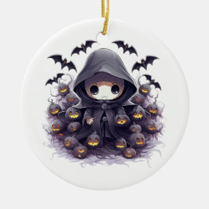 Chibi Grim Reaper Halloween - Adorable Dark Fantas Ceramic Ornament