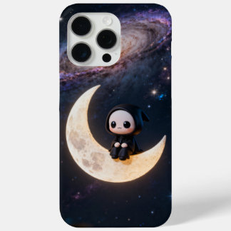 chibi grim reaper sitting on a crescent moon iPhone 15 pro max case