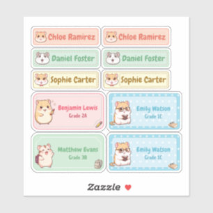 Chibi Hamster Nom Étiquettes - Stickers École Past