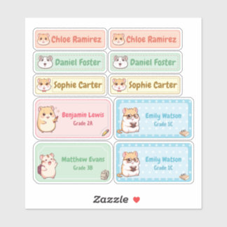 Chibi Hamster Nom Étiquettes - Stickers École Past
