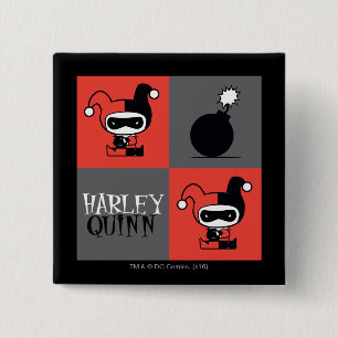 Chibi Harley Quinn Chequered Pattern 2 Inch Square Button