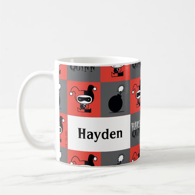 Chibi Harley Quinn Chequered Pattern Coffee Mug (Left)
