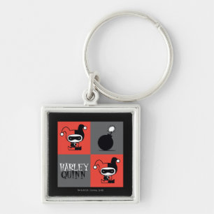 Chibi Harley Quinn Chequered Pattern Keychain