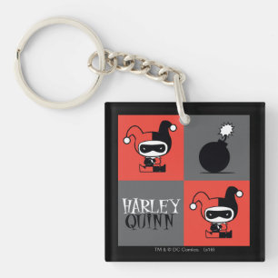 Chibi Harley Quinn Chequered Pattern Keychain