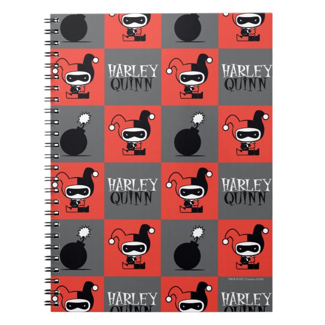 Chibi Harley Quinn Chequered Pattern Notebook (Front)
