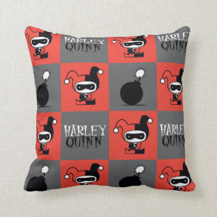 Chibi Harley Quinn Chequered Pattern Throw Pillow