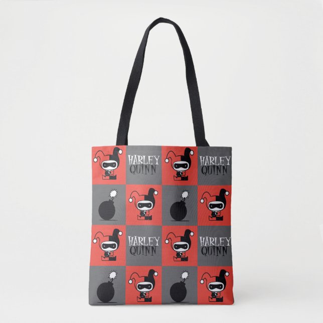 Chibi Harley Quinn Chequered Pattern Tote Bag (Front)
