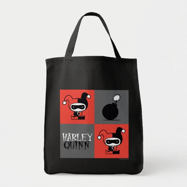 Chibi Harley Quinn Chequered Pattern Tote Bag (Front)