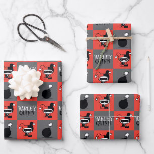 Chibi Harley Quinn Chequered Pattern Wrapping Paper Sheet