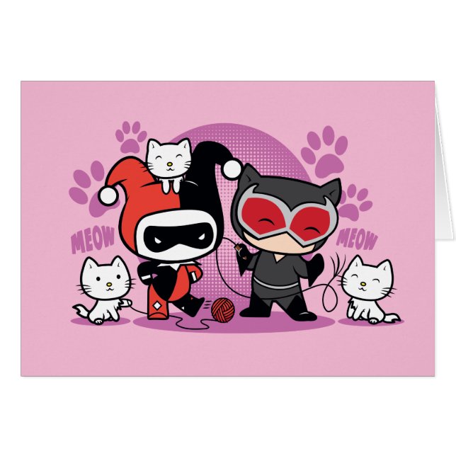 Chibi Harley Quinn & Chibi Catwoman Avec Chats (Devant horizontal)