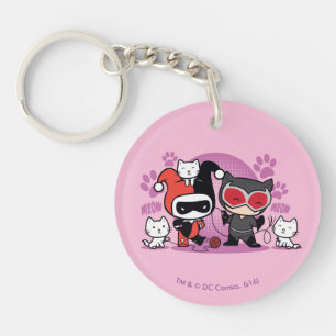 Chibi Harley Quinn & Chibi Catwoman With Cats Keychain