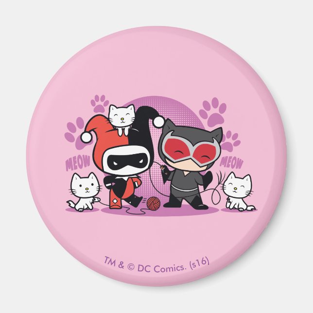 Chibi Harley Quinn & Chibi Catwoman With Cats Magnet (Front)
