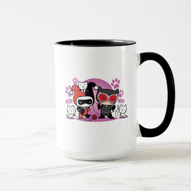 Chibi Harley Quinn & Chibi Catwoman With Cats Mug (Right)
