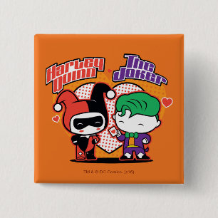 Chibi Harley Quinn & Chibi Joker Hearts 2 Inch Square Button