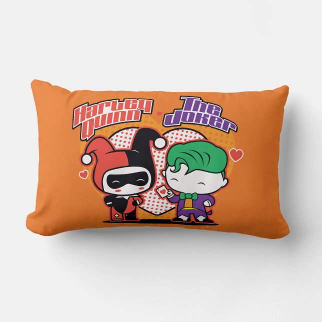 Chibi Harley Quinn & Chibi Joker Hearts Lumbar Pillow (Front)