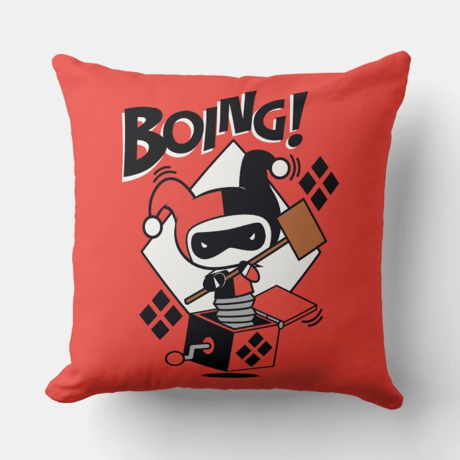 Chibi Harley-Quinn-In-A-Box With Hammer Throw Pillow (Front)