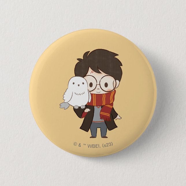 Chibi HARRY POTTER™ & Hedwig 2 Inch Round Button (Front)