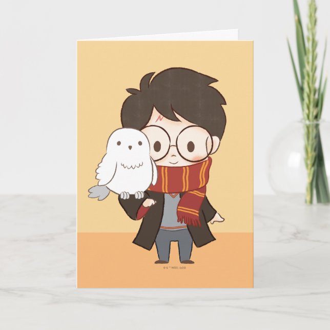 Chibi HARRY POTTER™ & Hedwig Card (Front)