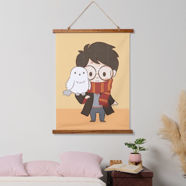 Chibi HARRY POTTER™ & Hedwig Hanging Tapestry (Bedroom)