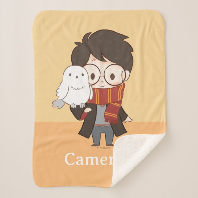 Chibi HARRY POTTER™ & Hedwig Sherpa Blanket (Front)