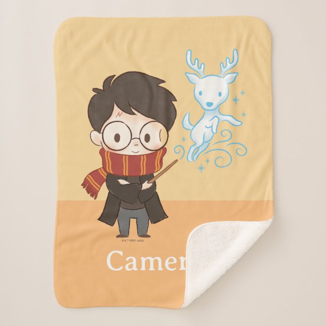 Chibi HARRY POTTER™ Patronus Sherpa Blanket (Front)