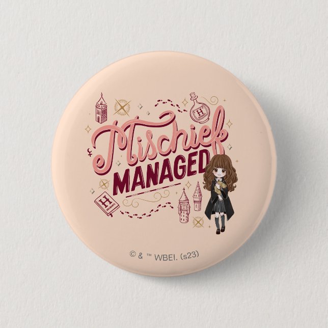 Chibi Hermione "Mischief Managed" 2 Inch Round Button (Front)