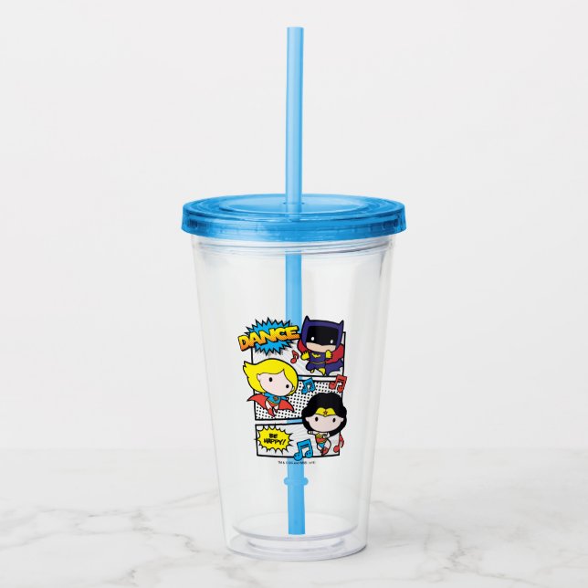 Chibi Heroes Dancing Acrylic Tumbler (Front)