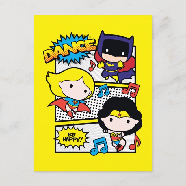 Chibi Heroes Dancing Postcard (Front)