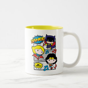 Chibi Heroes Dancing Two-Tone Coffee Mug