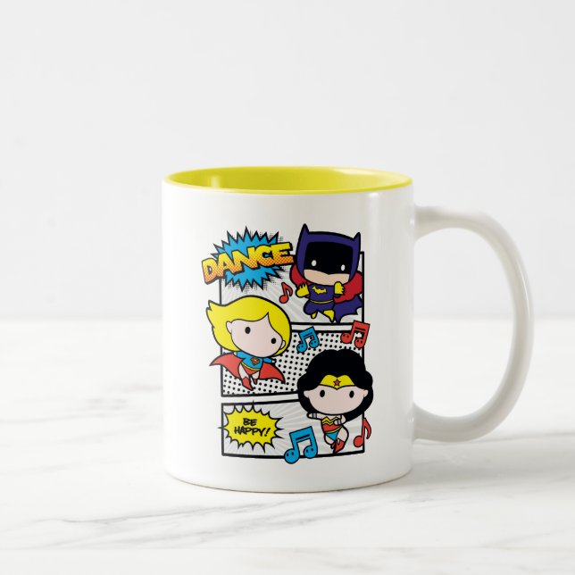 Chibi Heroes Dancing Two-Tone Coffee Mug (Right)